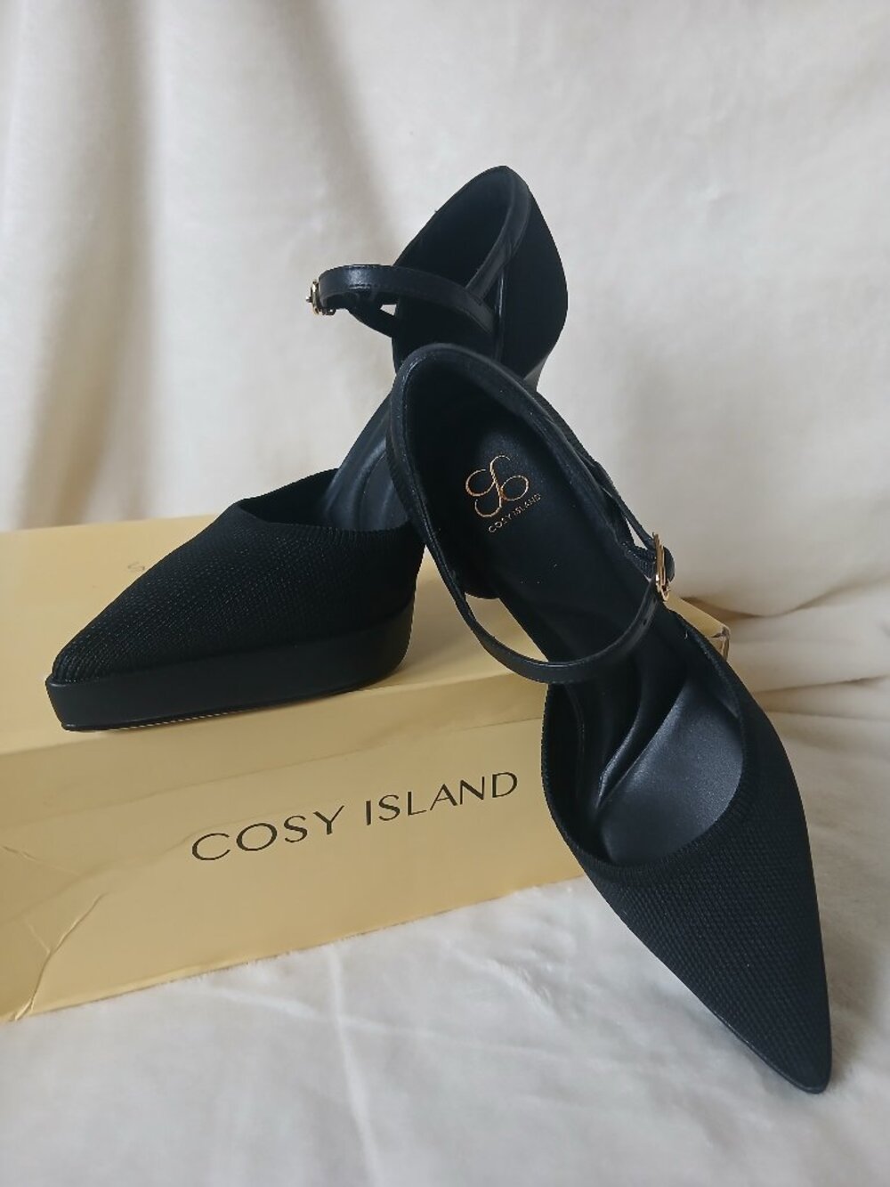COSY ISLAND Spotlight Strapped Black Stiletto Pumps size 5 NEW W BOX